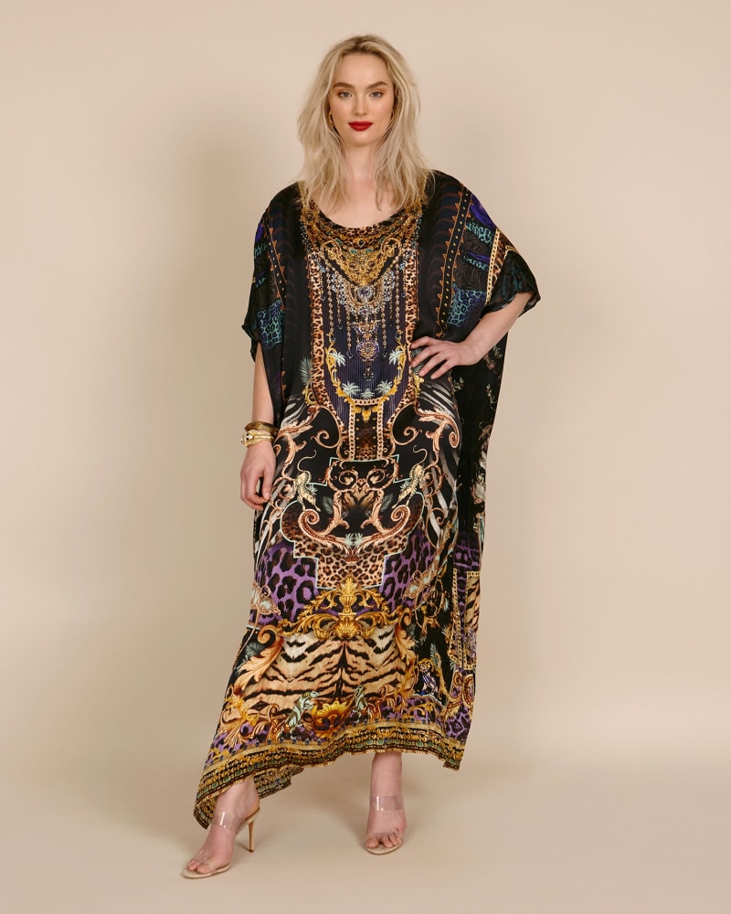 Front of a model wearing a size one-size-fits-all She‚Äôs Got Grace Round Neck Kaftan in Multi by Camilla. | dia_product_style_image_id:230064